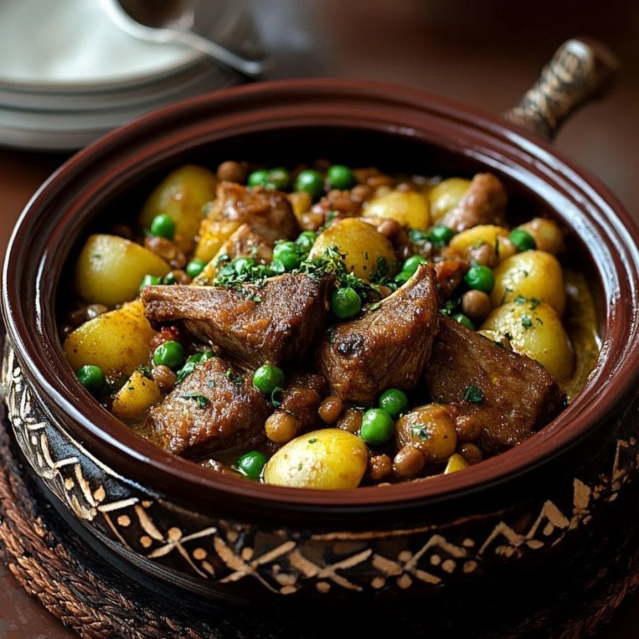 طاجين اللحم بالجلابانه (بازلاء)