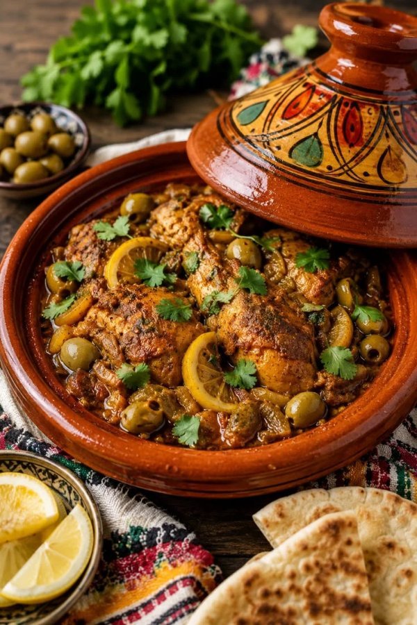طاجين دجاج بالزيتون والليمون